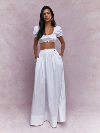 MISSGUIDED مجموعة Ruffled Hem Balloon Sleeves Crop Balloon Topمع تنورة دائرية كبيرة مجهزة