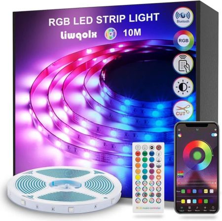 شريط إضاءة LED بطول 10 أمتار، إضاءة LED بتقنية البلوتوث RGB مع جهاز تحكم عن بعد، مزامنة الموسيقى، التحكم في التطبيق الذكي، شريط إضاءة LED ملون لغرفة النوم والمنزل والحفلات والبار