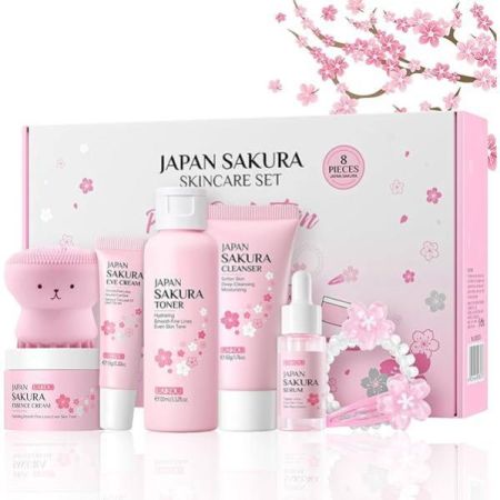 مجموعة مكونة من 6 قطع من منتجات العناية بالبشرة المغذية بعمق من LAIKOU JAPAN SAKURA، مضادة للشيخوخة (لوشن واقي من الشمس بعامل حماية من الأشعة فوق البنفسجية 30 جم، ومنظف 50 جم، وتونر 100 مل، ومصل 17 مل، وكريم للعين 15 جم، وكريم للوجه 25 جم) صناديق هدايا للعناية بالبشرة لشد البشرة للنساء والفتيات، وتفتيح لون البشرة، ومنتج علاجي للبشرة، ومرطب، وجمال وعناية شخصية